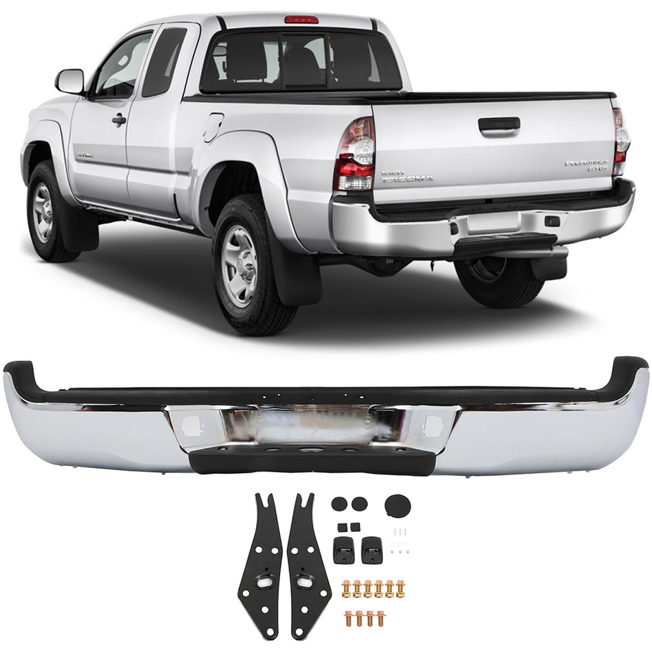 Chrome Rear Step Bumper no Sensor Hole for Toyota Tacoma 2005-2015