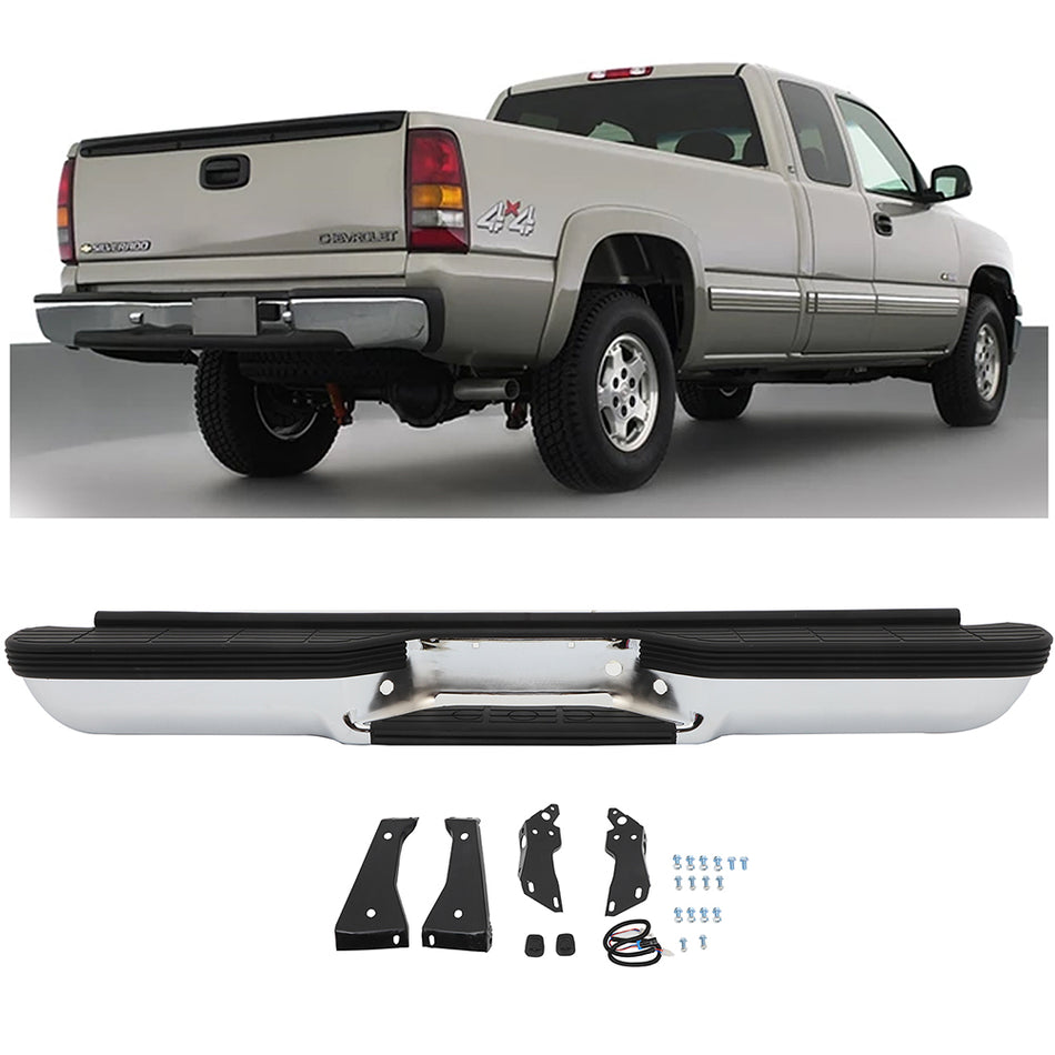 Chrome Rear Step Bumper for 1988-2000 Chevy Silverado GMC Sierra 1500 2500