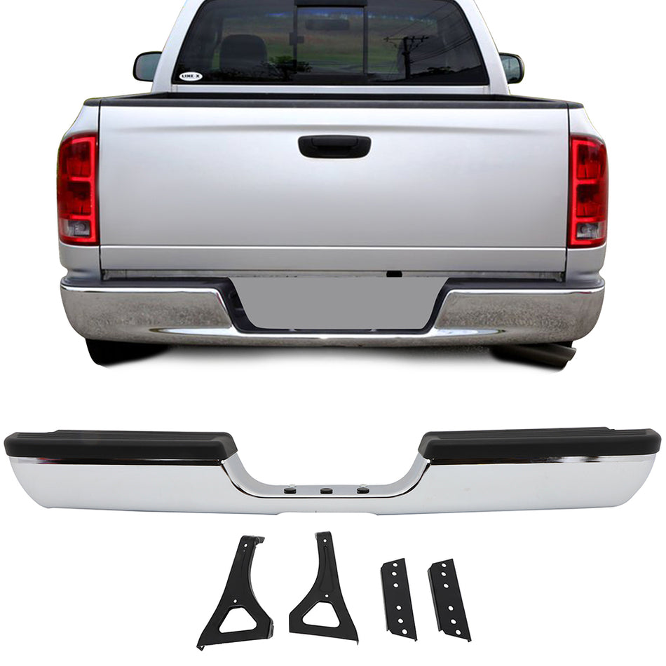 Chrome Rear Step Bumper no Sensor Hole for 1994-2002 Dodge Ram 1500 2500