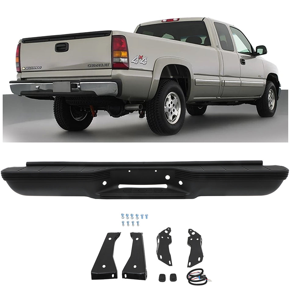 Black Rear Bumper Assembly for 1988-2000 Chevy Silverado GMC Sierra 1500 2500