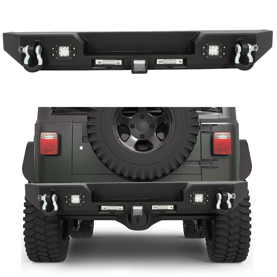 Offroad Black Rear Step Bumper Assembly w/ Led Lights for 1997-2006 Wrangler TJ