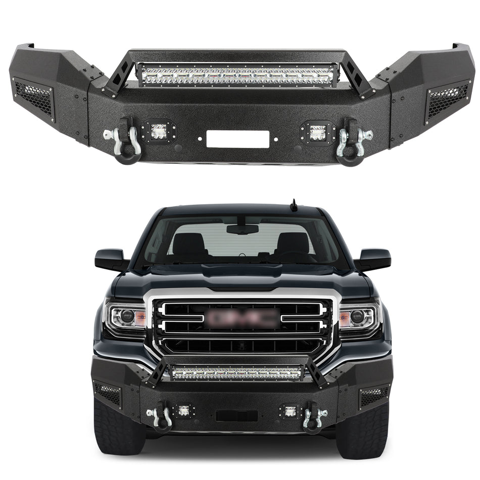 Steel Complete Front Bumper w/Light Bar D-ring For 2016-2018 GMC Sierra 1500