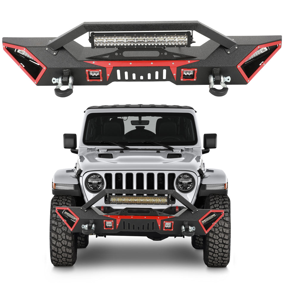 For 2007-2022 Jeep wrangler JK/JL Textured Steel Front Bumper Black + Winch Seat