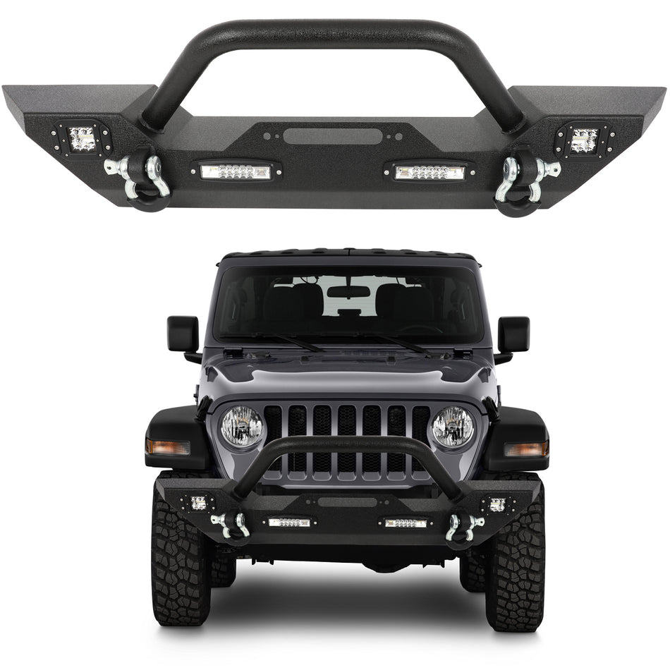 Black Steel Front Bumper w/ Light Bar D-ring For 2007-22 Jeep Wrangler JK/JL