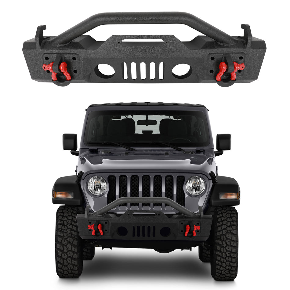 Black Offroad Stubby Front Bumper w/Winch Seat For 2007-2021 Jeep Wrangler JK/JL