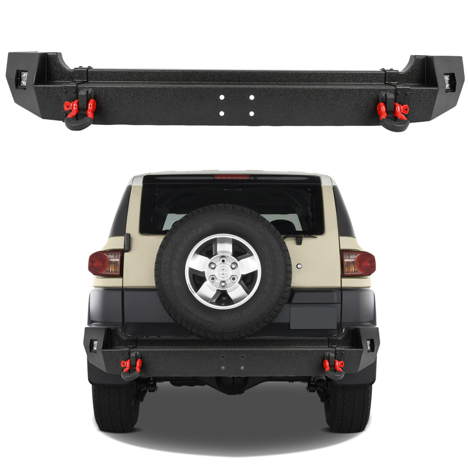 Rear Bumper w/LED Lights & D-Rings Black Steel For 2007-2014 FJ Cruiser