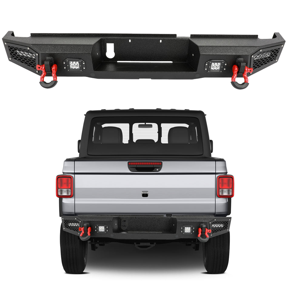 Fits 2020-2022 Jeep Gladiator JT Textured Steel Rear Bumper with LED lights