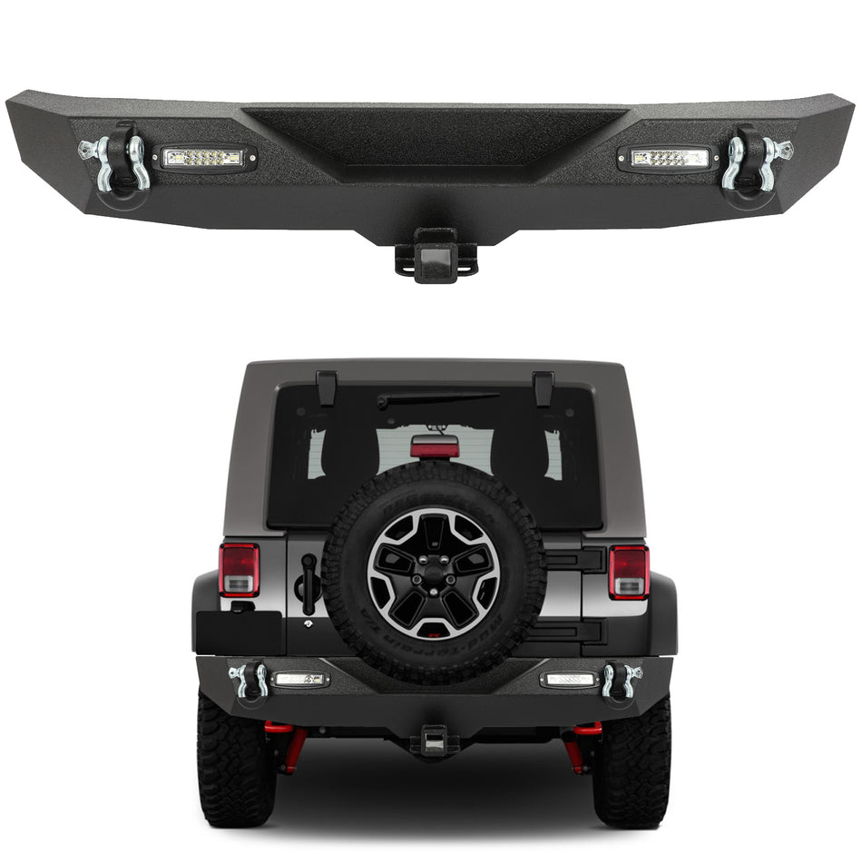 New Textured Rear Bumper w/LED lights & D-rings For 2007-17 Jeep Wrangler JK/JKU