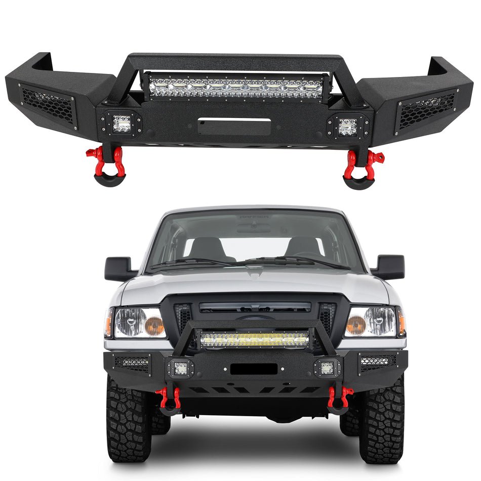 Steel Front Bumper Black Texture Fits 1998-2011 Ford Ranger with LED Lights