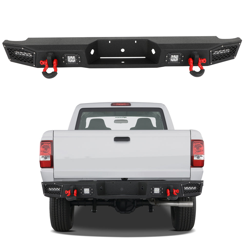 Rear Bumper For 1993-2011 Ford Ranger Pickup w/ LED Lights D-rings Steel Black