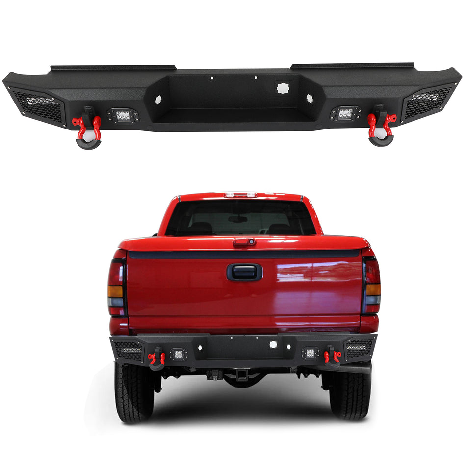 Steel Rear Bumper w/LED Lights D-Rings For 1999-2006 GMC Sierra / Silverado 1500