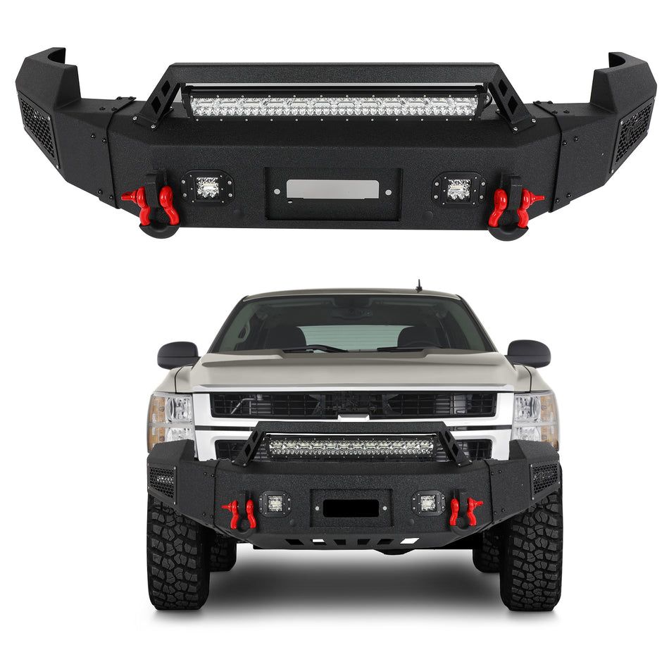 Black Steel Front Bumper Fits 2007-2010 Chevy Silverado 2500/3500 w/Winch Plate