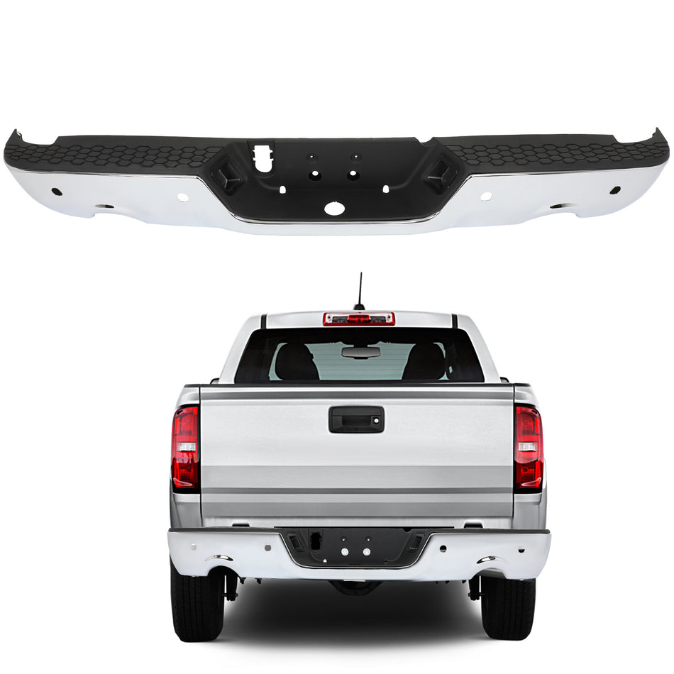 Chrome Rear Step Bumper for 2009-2018 Dodge Ram 1500 w/Dual Exhaust&Sensor Holes