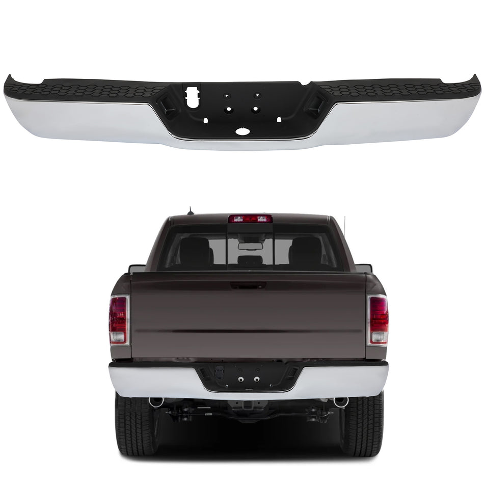 Chrome Steel Rear Bumper W/O Sensor & Dual Exhaust for 2009-2018 Dodge RAM 1500
