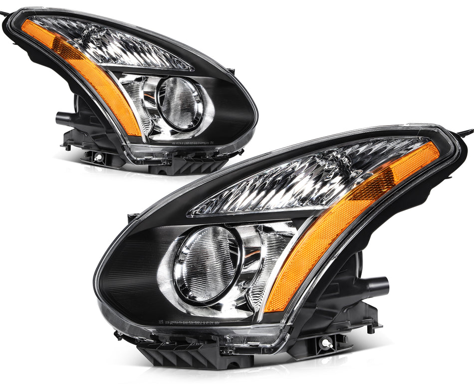 For 2008-2013 Nissan Rogue Black Housing withAmber Headlights Assembly Pair