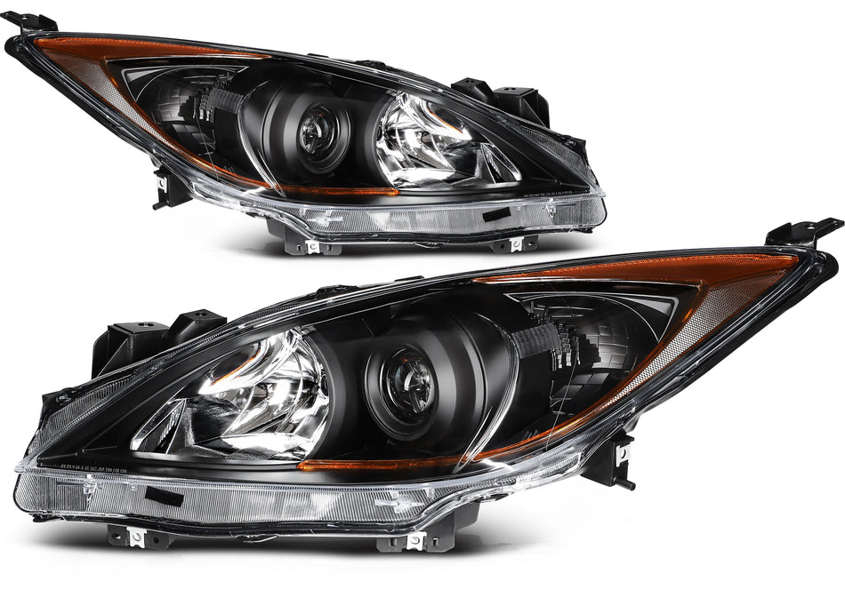 Black Projector Headlights Assembly Pair For 2010-2013 Mazda 3 Sport Headlamps