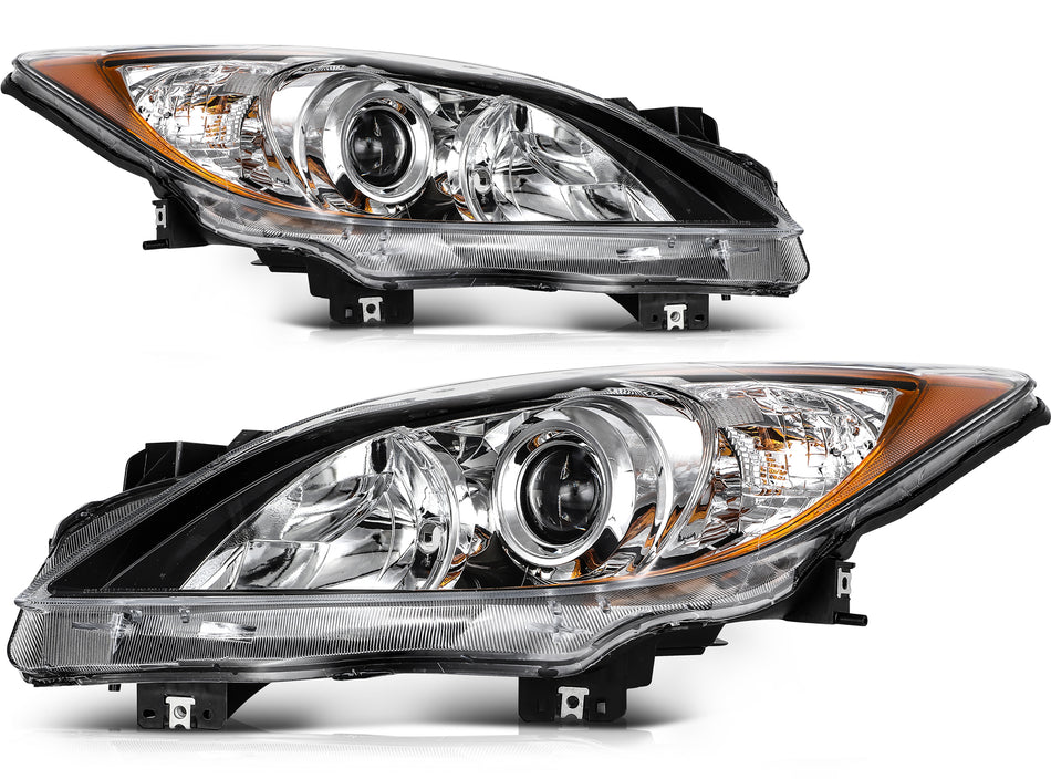 2pcs/Pair Chrome Amber Halogen Headlamp Headlight For 2010-2013 Mazda 3/3 Sport