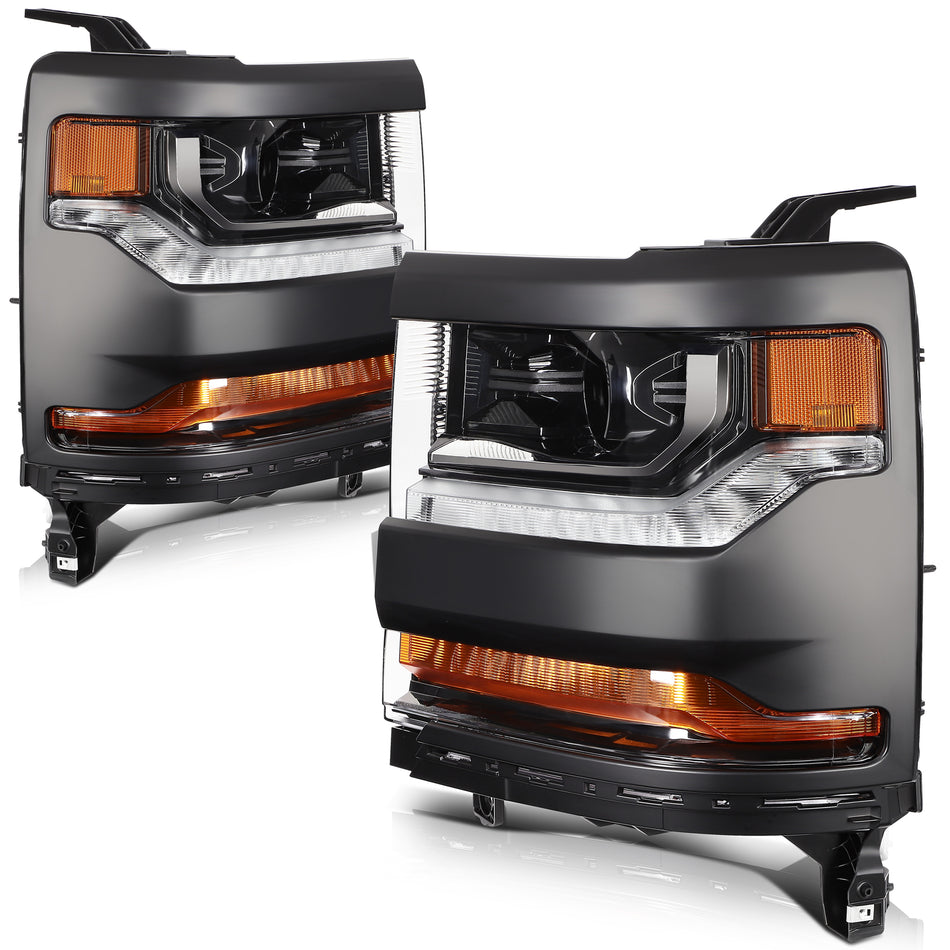 Headlights For 2016-2019 Chevy Silverado 1500 Black LED DRL HID/Xenon Projector