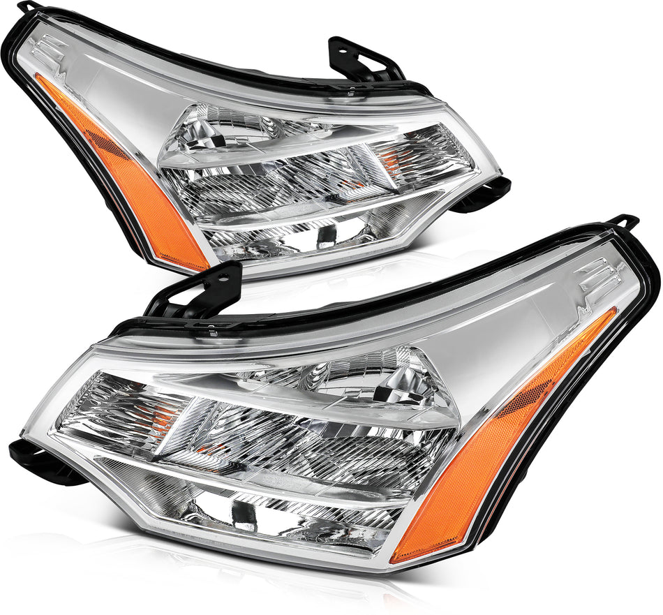 Headlights Assembly For 2008-2011 Ford Focus S SE SES SEL Chrome Housing Pair