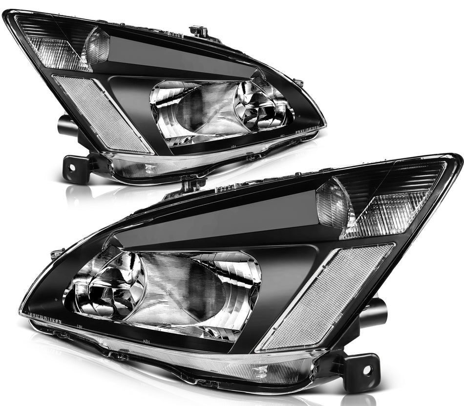 Black Housing For 2003 2004 2005 2006 2007 Honda Accord Headlights Assembly Pair