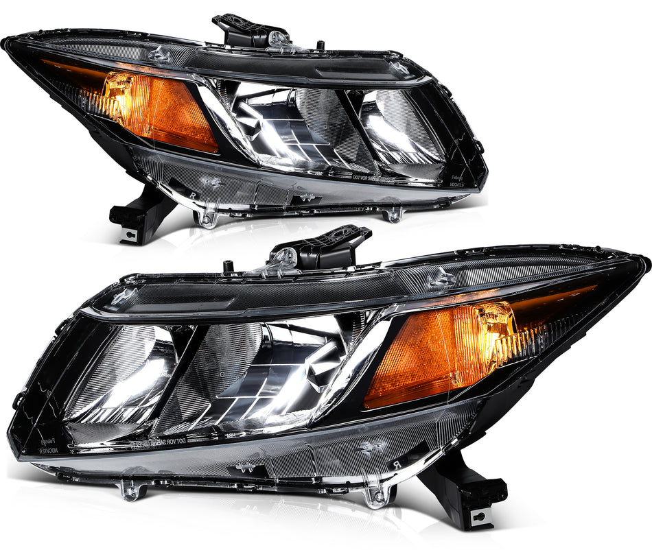 Black Housing For 2012 13 2014 2015 Honda Civic 4-Door Sedan Headlights Assembly