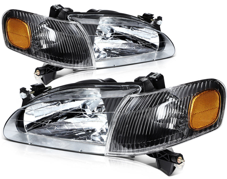 For 1998-2000 Toyota Corolla Headlights Assembly Black Housing LeftRight Pair
