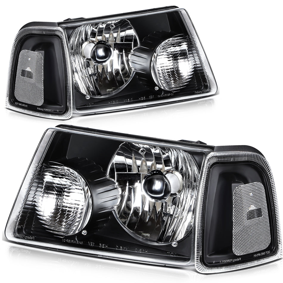 Headlights Assembly For 2001-2011 Ford Ranger XL XLT Black Housing LeftRight