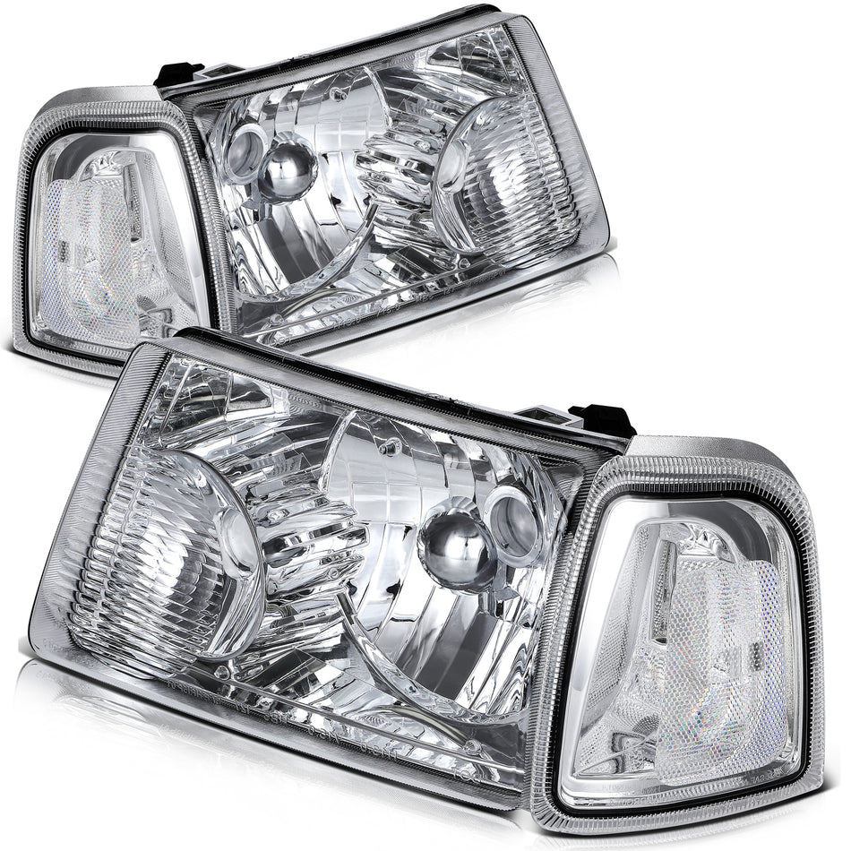 Headlights Assembly For 2001-2011 Ford Ranger XL XLT Chrome Housing LeftRight