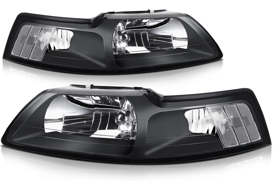 2pcs/Pair Black Headlights For 1999-2004 Ford Mustang Coupe & Convertible 2-Door