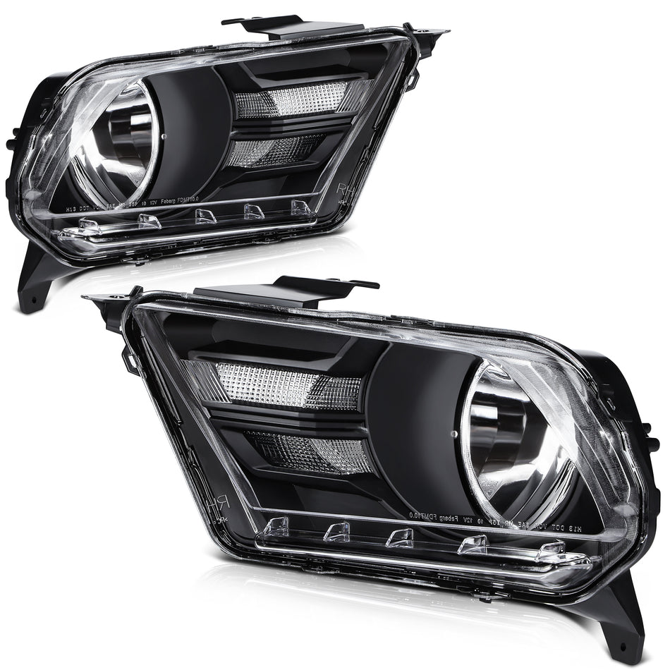 For 2010-2014 Ford Mustang 2Dr Headlights Assembly Black Housing LeftRight Pair