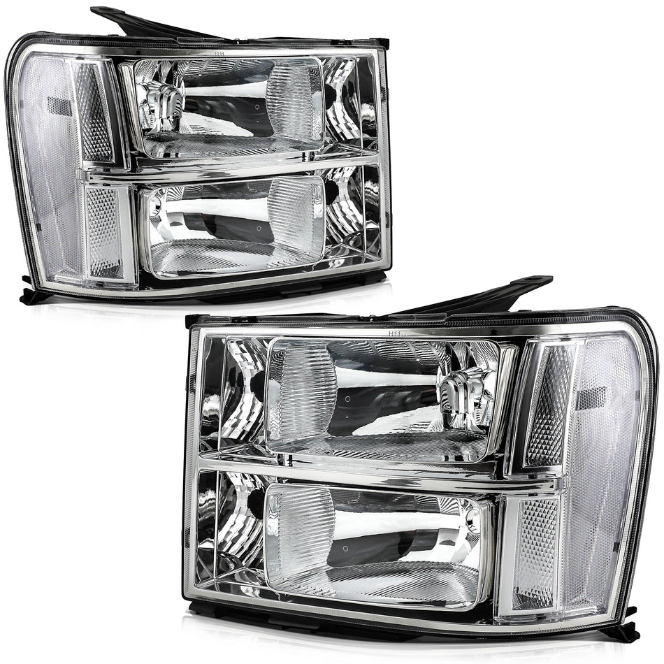For 2007-2013 GMC Sierra 1500 Chrome Housing Pair Headlights Assembly