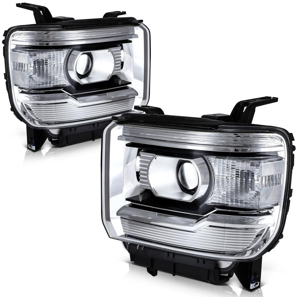 For 2014-2015 GMC Sierra 1500 Chrome Pair Headlights Assembly