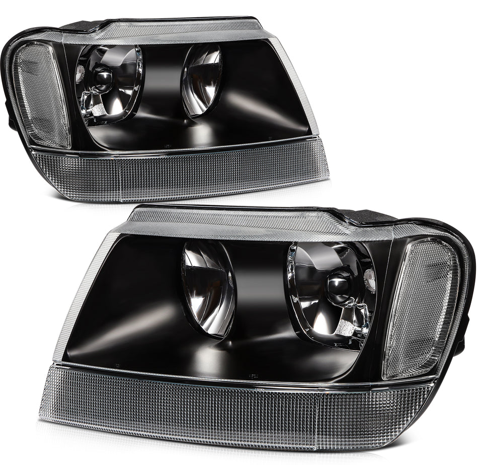 Headlamp For Jeep Grand Cherokee 1999-2004 Black Housing Headlight Assembly Pair