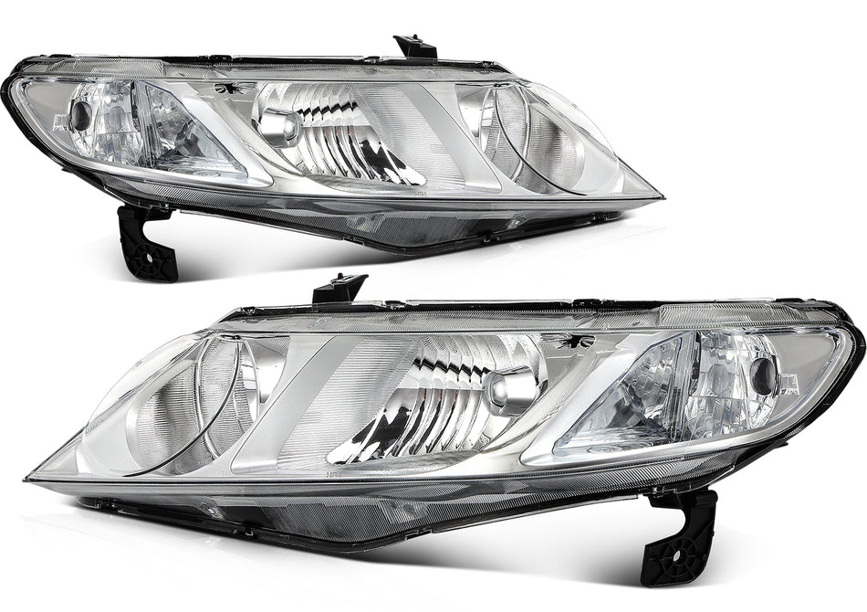 Headlights Assembly For 2006-2011 Honda Civic Sedan Chrome Housing LeftRight