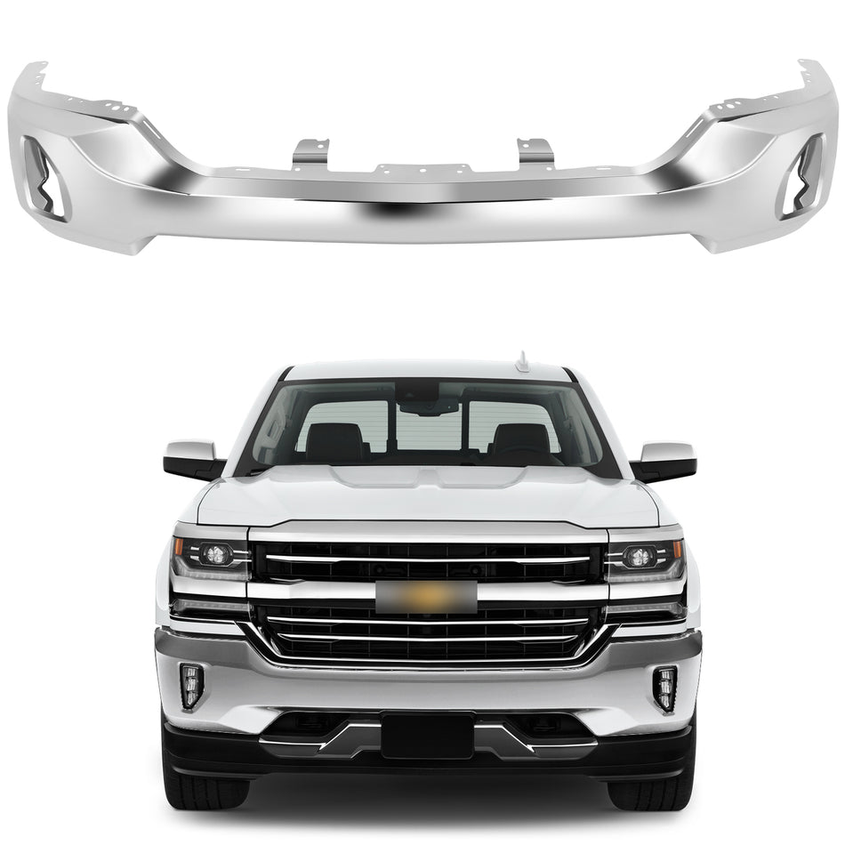 Front Bumper Chrome w/ Fog Light Holes For 2016-2019 Chevrolet Silverado 1500/LD