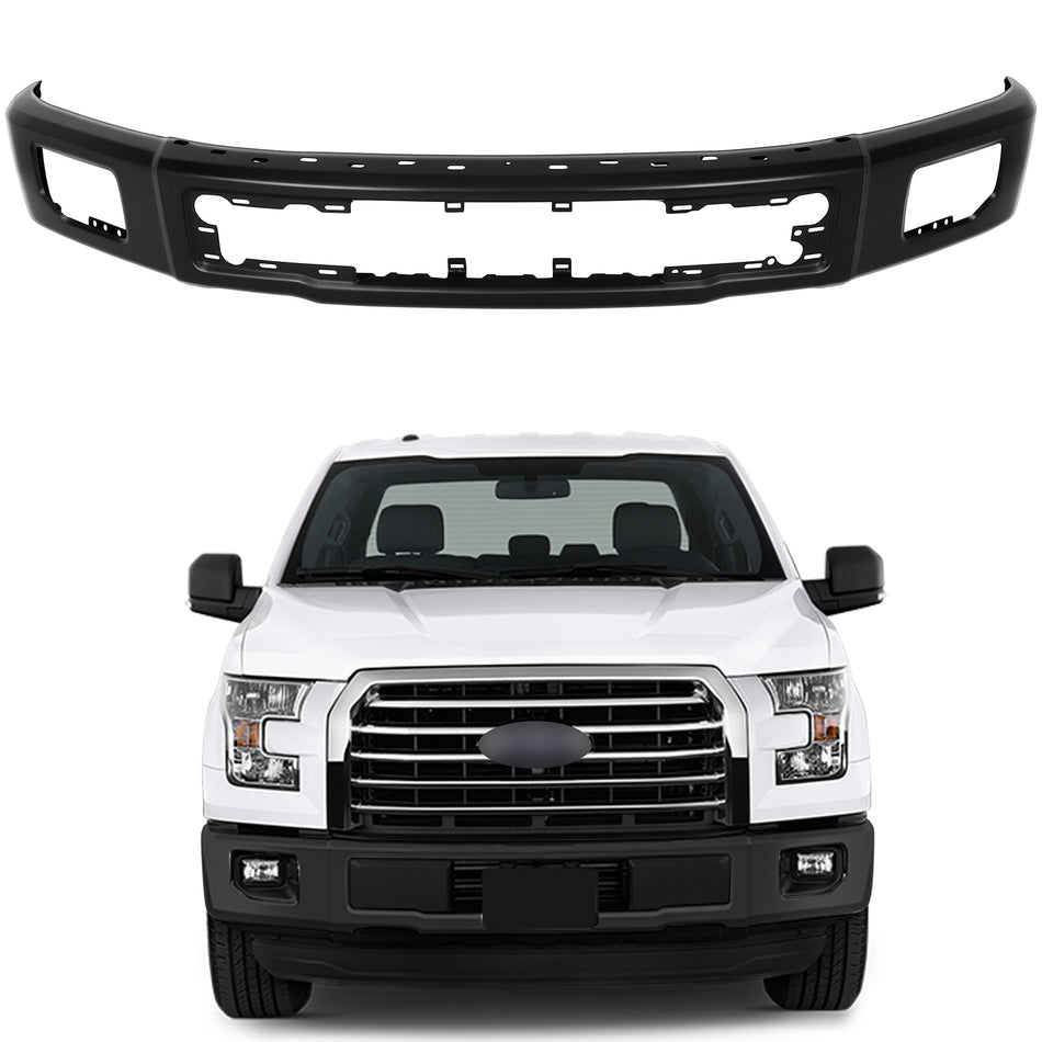 Front Steel Bumper Face Bar For 15-17 Ford F150 Pickup w/ Fog light holes Black