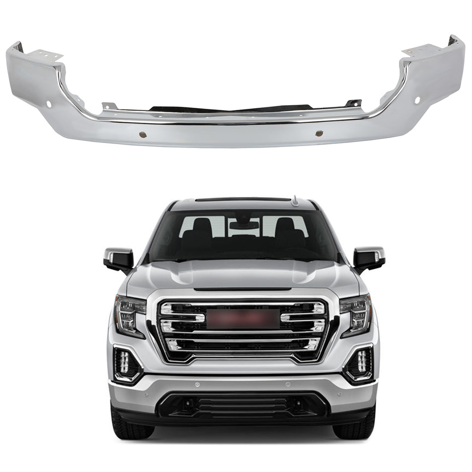 For 2019 2020 2021 GMC Sierra 1500 w/ Park Chrome Steel Front Bumper Face Bar