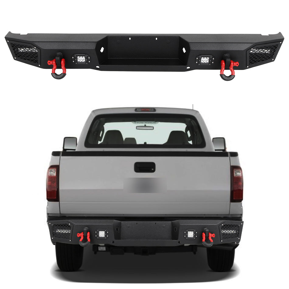Top Steel Rear Bumper For 1999-2016 Ford F250-F550 Super duty W/ Lights &D-Rings