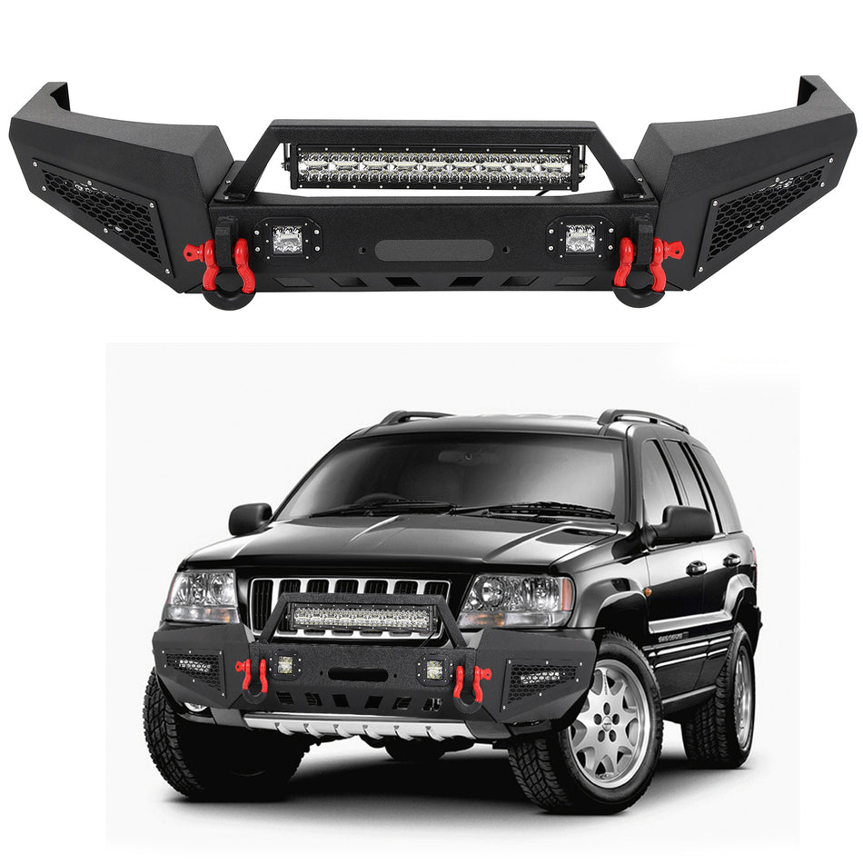 Steel Front Bumper For 1999-2004 Jeep Grand Cherokee WJ w/ Winch Seat LED Lights