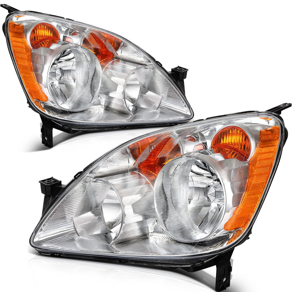 Headlights Assembly For 2005-2006 Honda CRV CR-V SE LX 2.4L Chrome Housing Pair