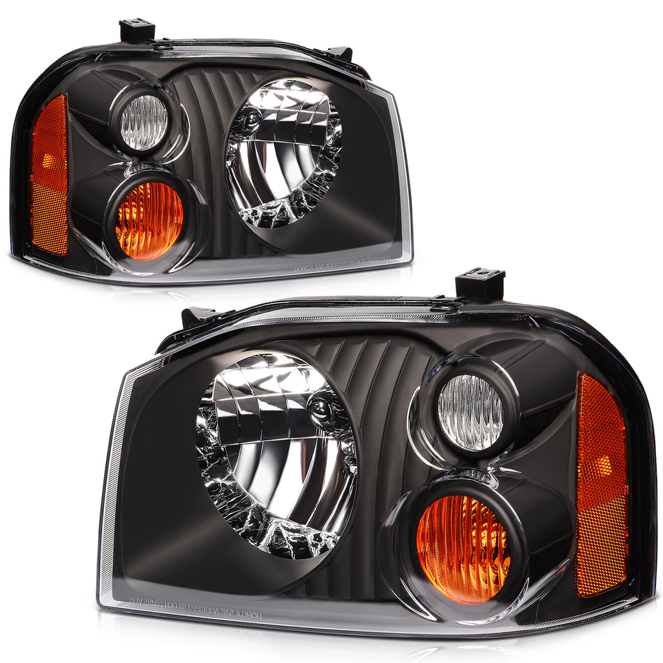 Headlights Assembly Pair For Nissan Frontier 2001 2002 2003 2004 Black Housing