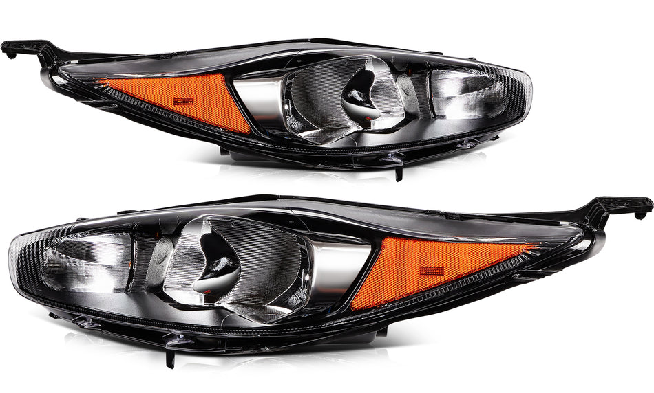 Headlights Assembly For 2014-2018 Ford Fiesta Black Housing Headlamps Pair