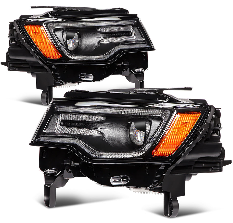 LED DRL Headlight Assembly For 19-21 Jeep Grand Cherokee Black withProjector