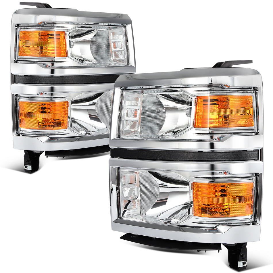 2pcs/Pair Chrome Headlight Headlamp For 2014-2015 Chevy Chevrolet Silverado 1500