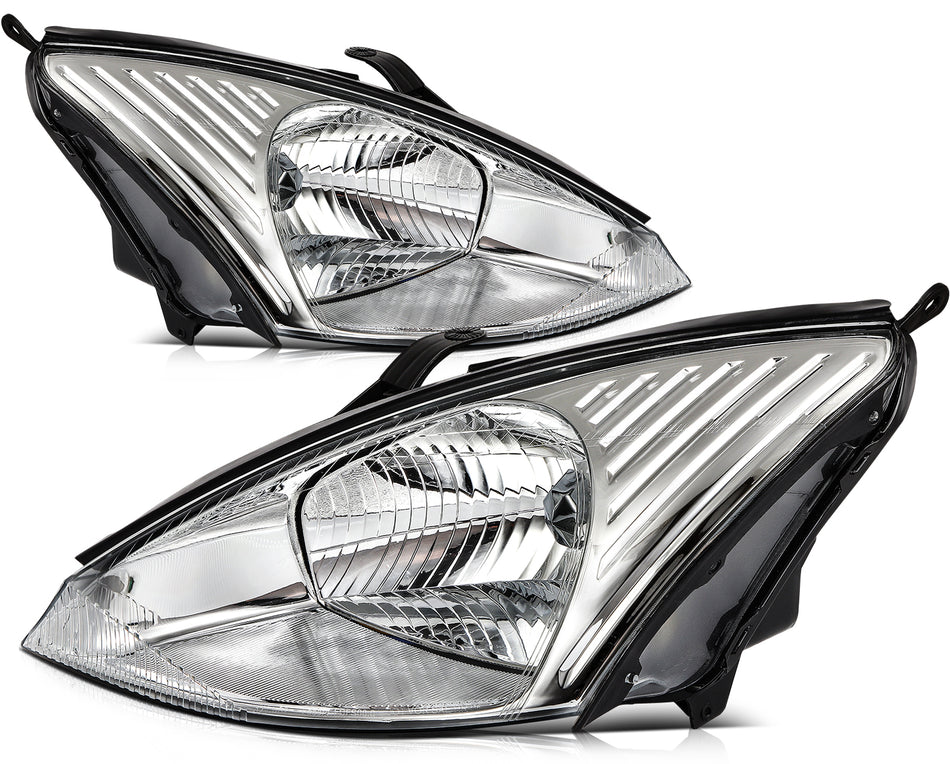 For 2000-2004 Ford Focus Headlight Assembly Chrome Housing Clear Lens LeftRight