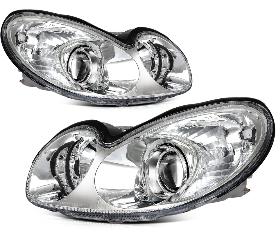 Headlights Assembly Pair For 2002 2003 2004 2005 Hyundai Sonata Chrome Housing