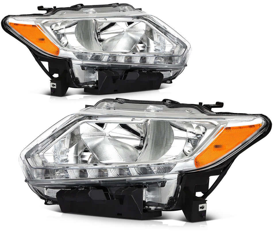 For Nissan For Rogue 2014- 2016 Headlights Assembly Pair Chrome Housing Headlamp