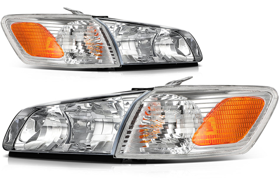 Headlights Assembly For 2000-2001 Toyota Camry Chrome Housing with Corner Lights