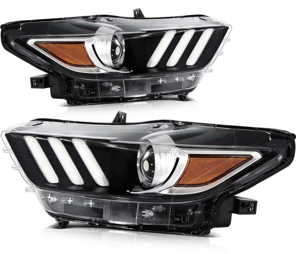 For 2015 2016 2017 Ford Mustang Headlights Assembly withLED DRL HID Xenon Pair