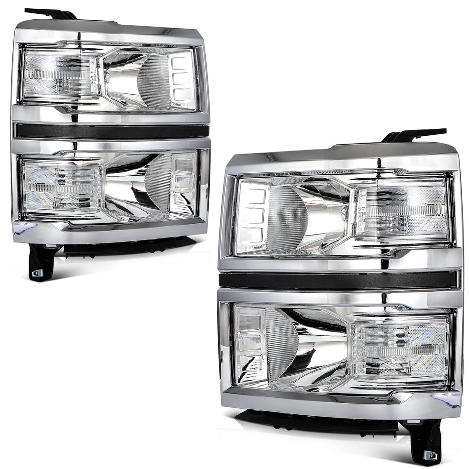 For Chevy Silverado 1500 2014-2015 Headlights Assembly Chrome Housing Headlamp